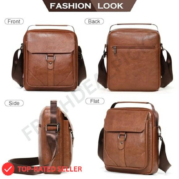 Leather Messenger Bag Crossbody Satchel Travel Business Minimal Chic - Picture 5 of 8